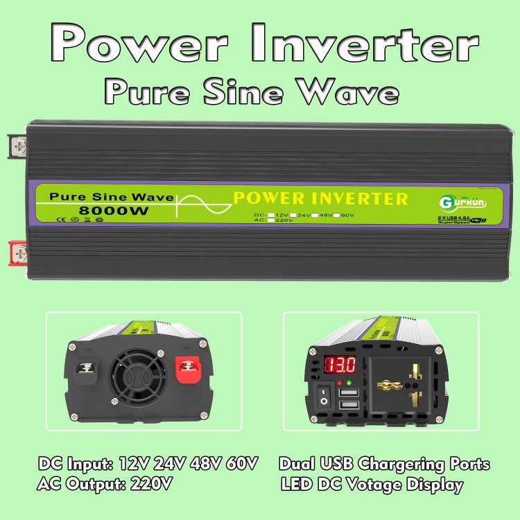 8000W Pure Sine Wave Inverter Car Single Digital Display Voltage Converter, Gurxun 12V-220V, Gurxun 24V-220V, Gurxun 48V-220V, Gurxun 60V-220V 8000W Pure Sine Wave Inverter Car Single Digital Display Voltage Converter, Gurxun 12V-220V, Gurxun 24V-220V, Gurxun 48V-220V, Gurxun 60V-220V